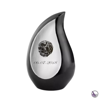 mini urn Traan Zwart-Zilver + vingerafdruk