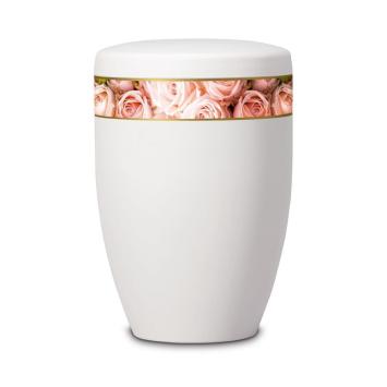 Urn in gematteerd wit +rozenblaadjes