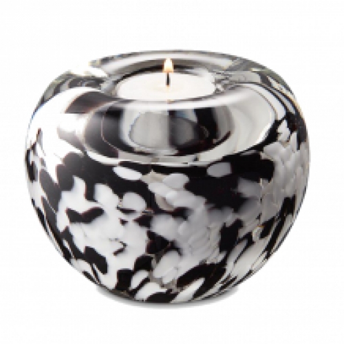 T-light urn van glas: zwart/wit/opaak